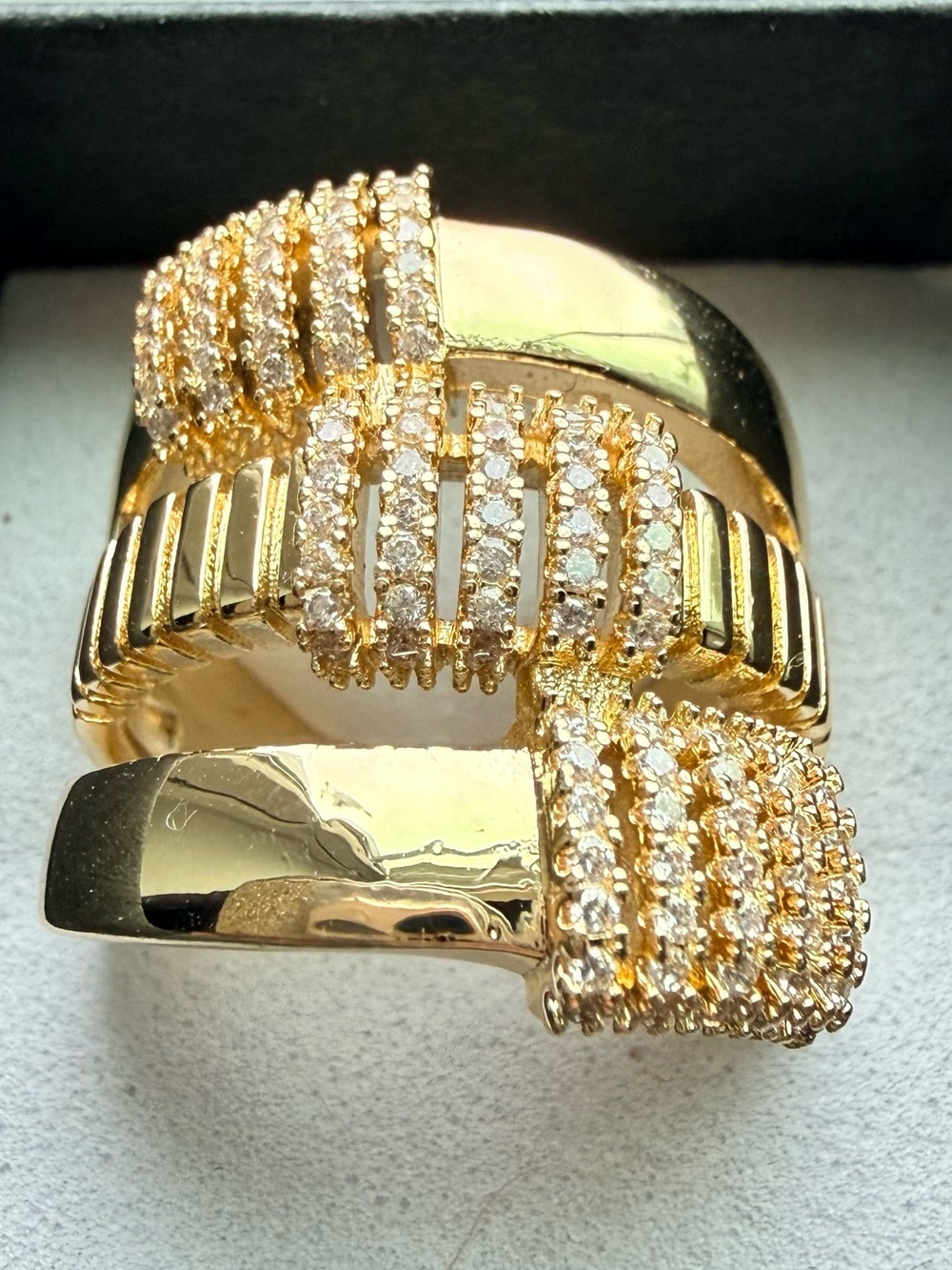 NEW!! 18k Gold Plated Crystal-Accented Women’s Statement Ring - Adjustable